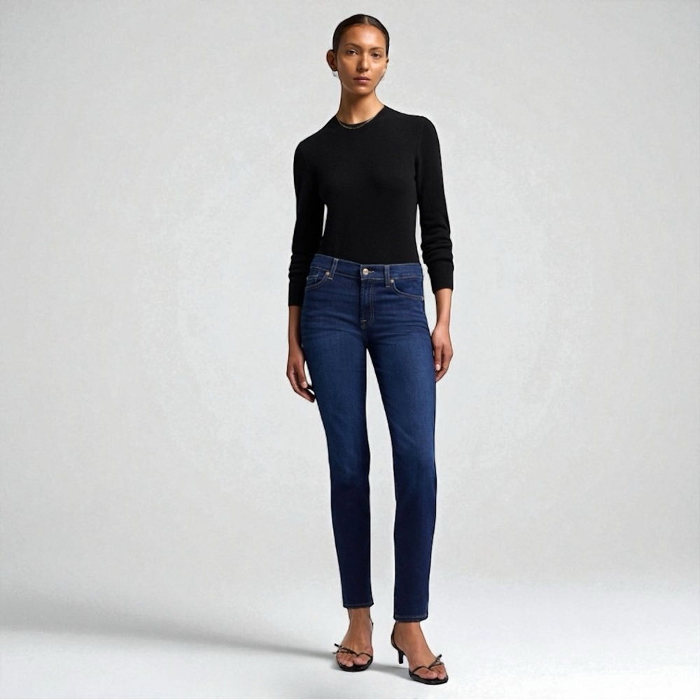 7 For All Mankind Roxanne Ankle Length Jeans Navy Blue Dark Wash denin Size 27